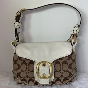 Coach Bleecker Vintage Small Signature Buckle Flap Bag White/Gold/Tan